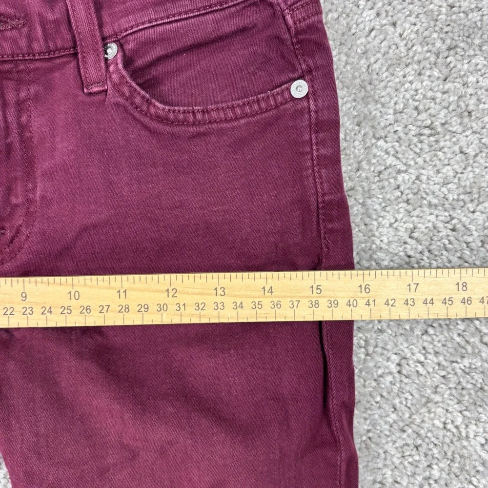 7 For All‎ Mankind The Ankle Skinny Jeans Maroon Burgundy Raw Hem Size 26 Womens